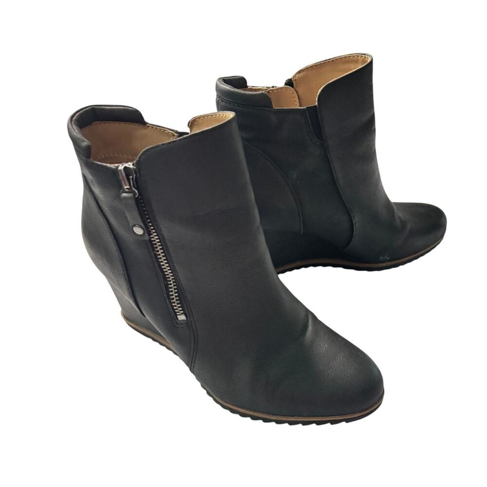 SOUL Naturalizer Haley Black Leather Wedge Ankle Booties Women's 7.5M